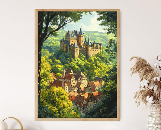 Affiche Château de Vianden – Illustration médiévale des collines verdoyantes de Luxembourg