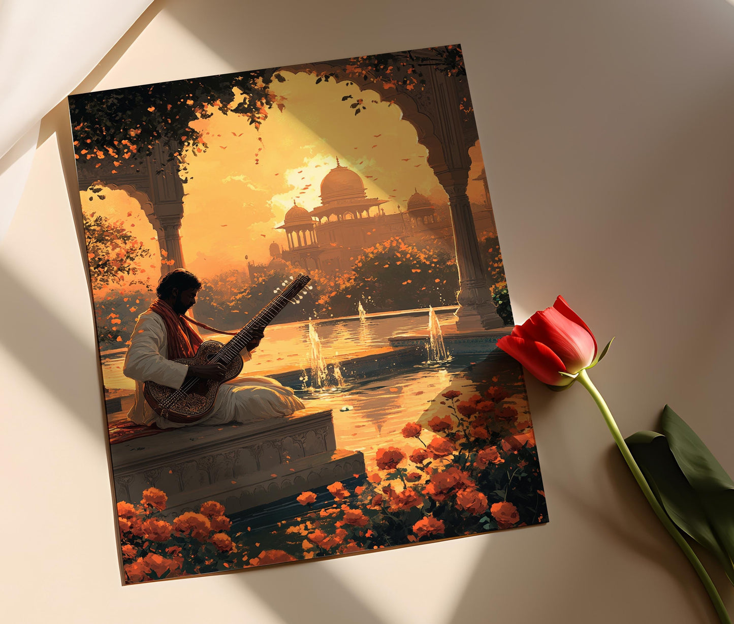 Affiche Musicien de Sitar – Poster Décor Traditionnel Indien