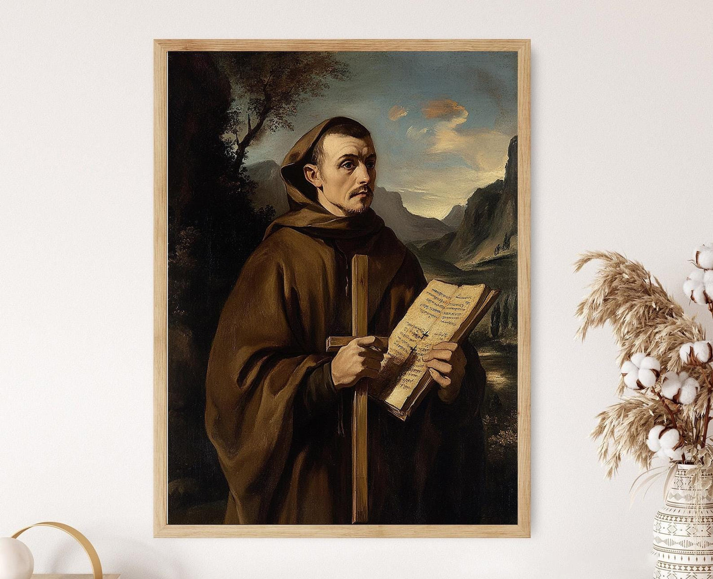 Affiche Saint Jean de la Croix : Croix en bois et paysage carmélite