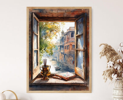 Affiche Kanpur – Poster Art Terracotta et Chikankari en tissu