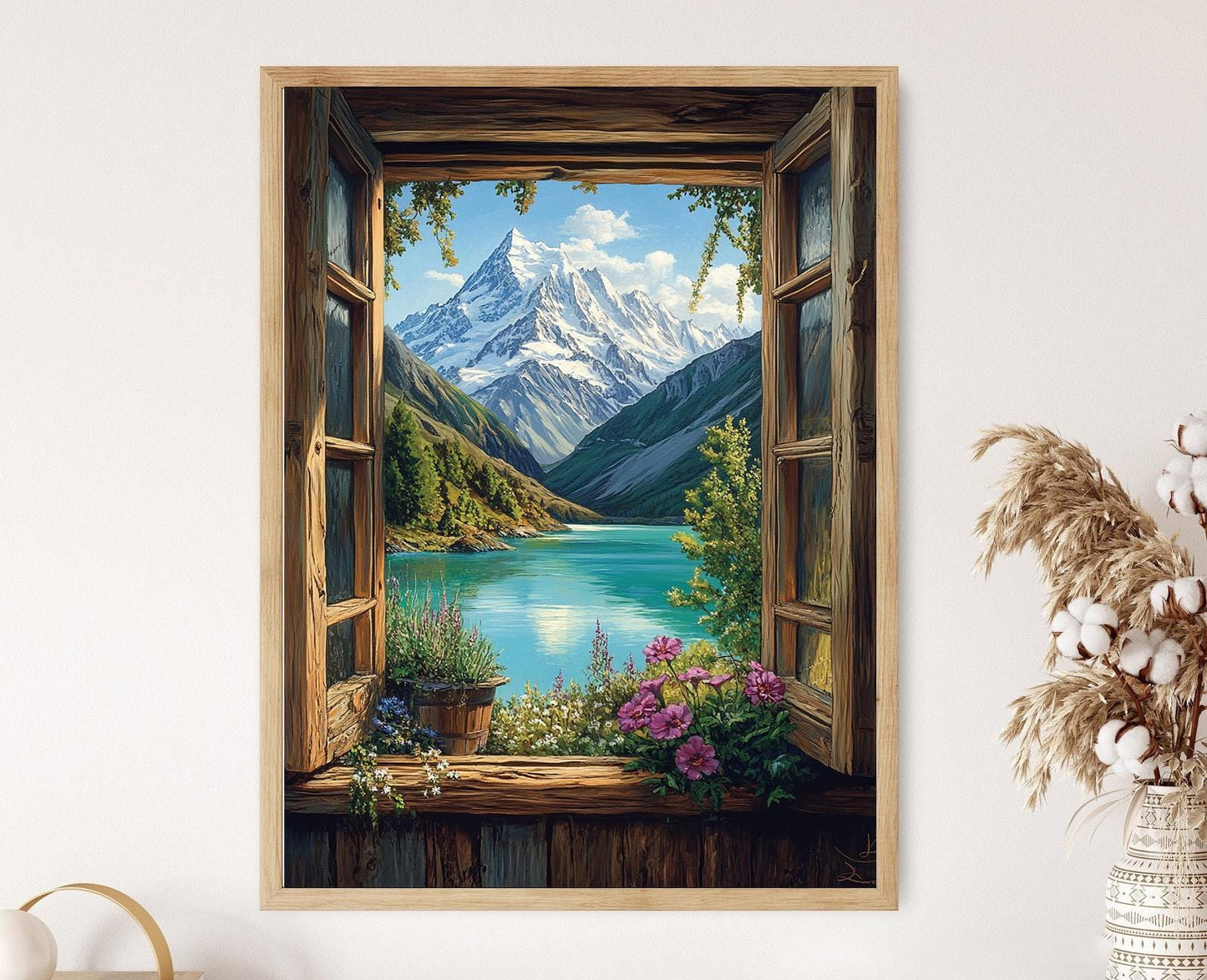 Affiche Mont Cook – Illustration de sommets enneigés et lac turquoise