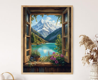 Affiche Mont Cook – Illustration de sommets enneigés et lac turquoise