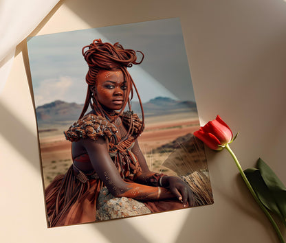 Affiche Himba – Poster Femme Himba, Peinture Corporelle, Paysage Namibien