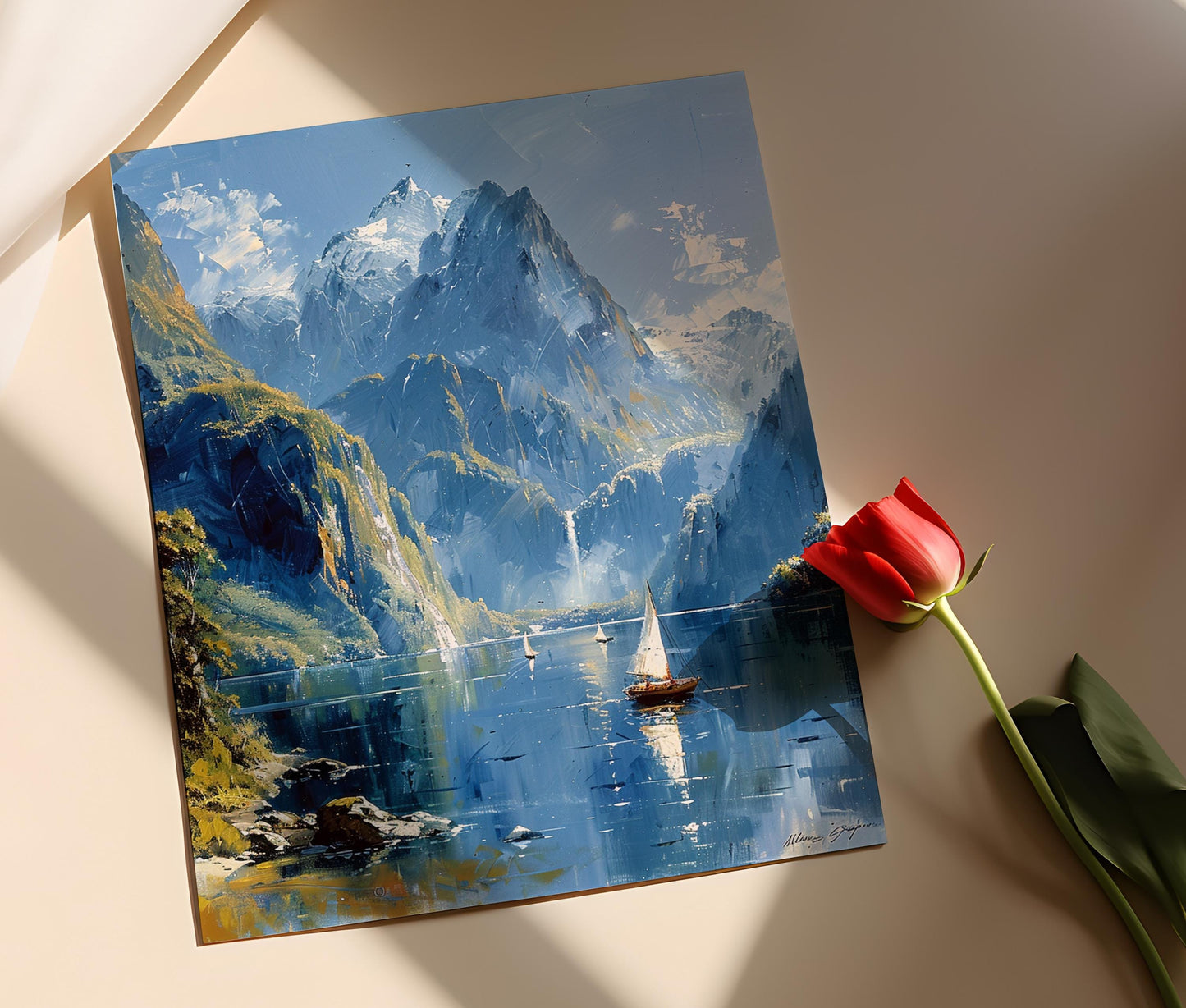 Affiche Milford Sound – Peinture des fjords majestueux et chutes d'eau