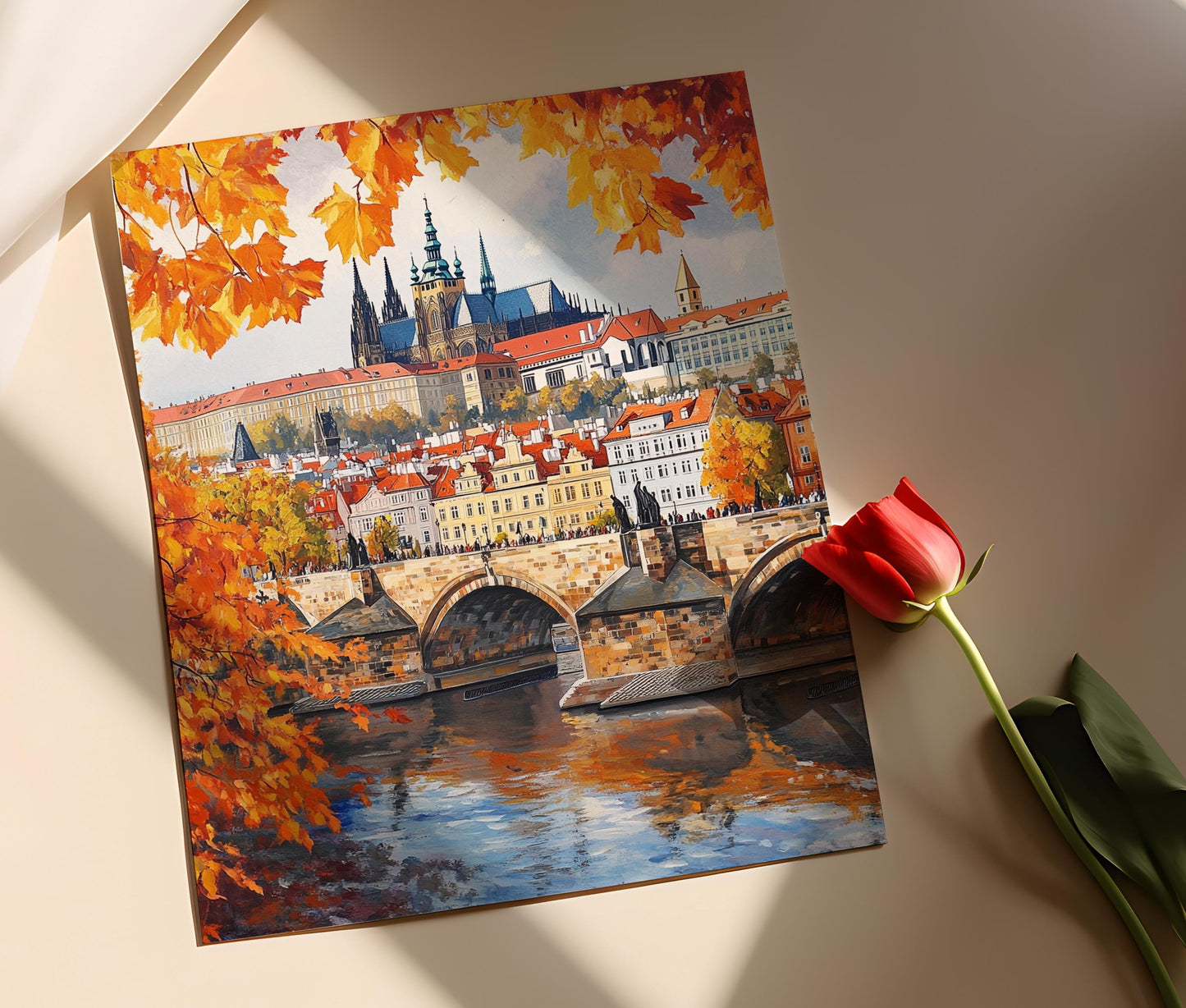 Affiche Château de Prague – Poster Art Déco, Rivières et Flèches gothiques