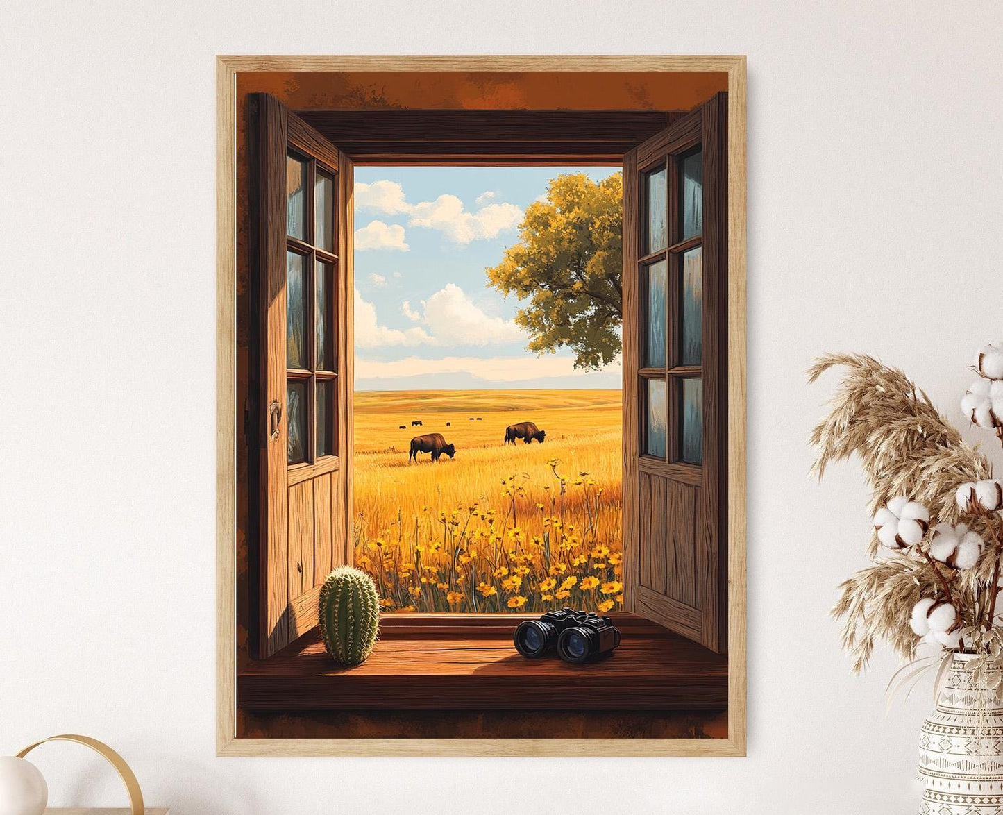 Affiche Prairie Bison – Illustration de fenêtre du Parc national Grasslands