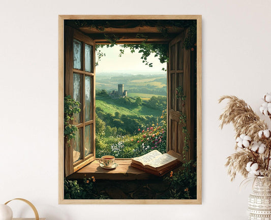 Affiche Glastonbury Tor – Illustration de la tour Saint-Michel, art campagnard