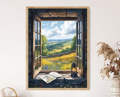 Affiche Paysage Peak District – Illustration des falaises et prairies anglaises