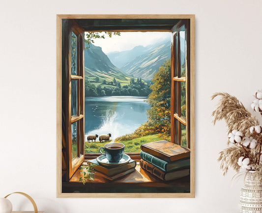 Affiche Lac District – Illustration d'un lac paisible et brume matinale