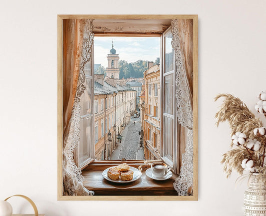 Affiche Lviv – Poster Rue pavée et petit-déjeuner syrnyky en Ukraine