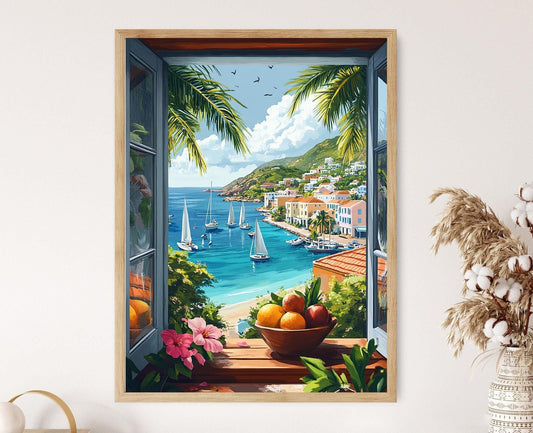 Affiche Vues de Saint-Martin – Poster Voiliers des Caraïbes, Art Tropical