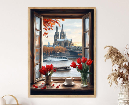 Affiche Cologne – Poster Vue des Cathédrales et du Rhin en Allemagne