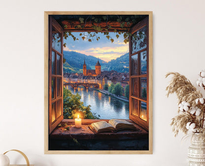 Affiche Heidelberg – Poster Vue du Pont Ancien et Château au Crépuscule