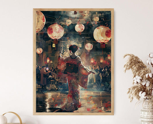 Affiche Geisha Japonaise – Poster Art Aquarelle, Décor Mural Fait Main