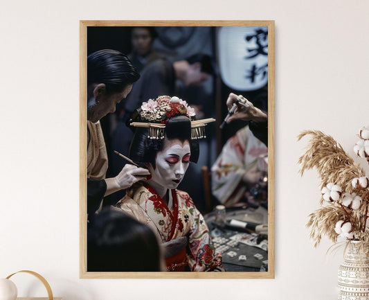 Affiche Kabuki – Art Print des Préparations en Coulisse et Transformation