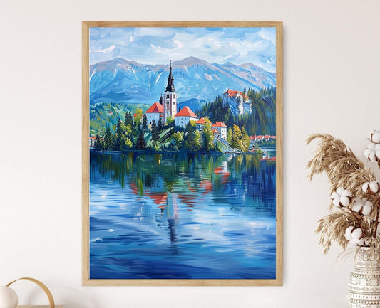 Affiche Lac Bled – Tableau église sur l'île et eaux paisibles en Slovénie