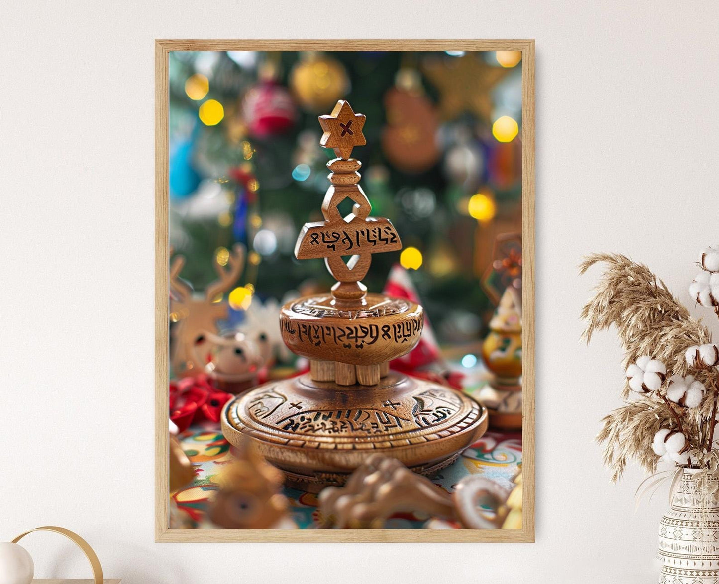 Affiche Art Juif – Poster Draidel Hanoukka avec Lettres Hébraïques