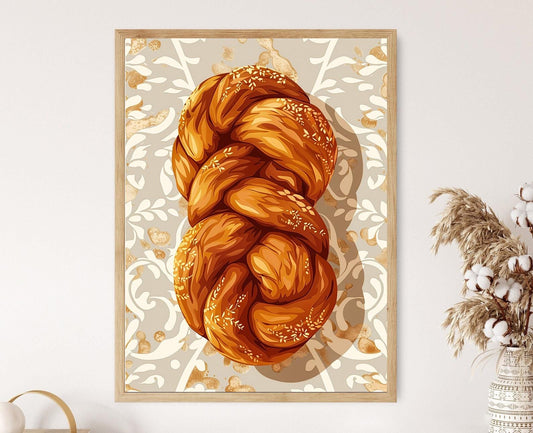 Affiche Judaïque – Illustration Traditionnelle du Pain Challah