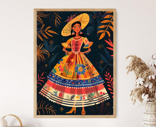 Affiche Femme Brésilienne en Robe Baiana – Illustration Chic, Art Culturel