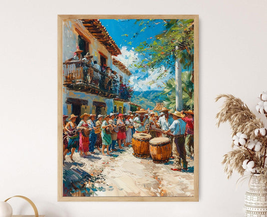 Affiche Marimba Nicaraguéenne – Impression Artistique Vibrante de Performance