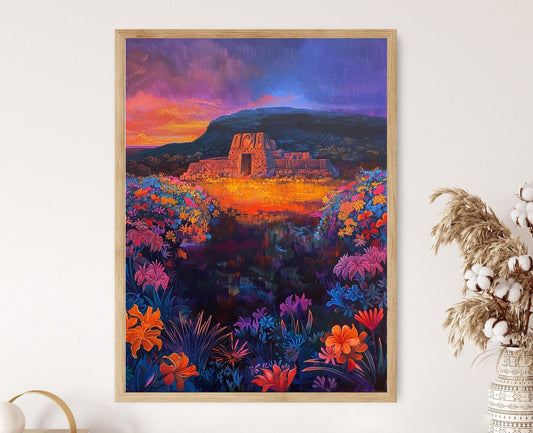 Affiche Temple Heiau Ancien – Impression artistique de coucher de soleil
