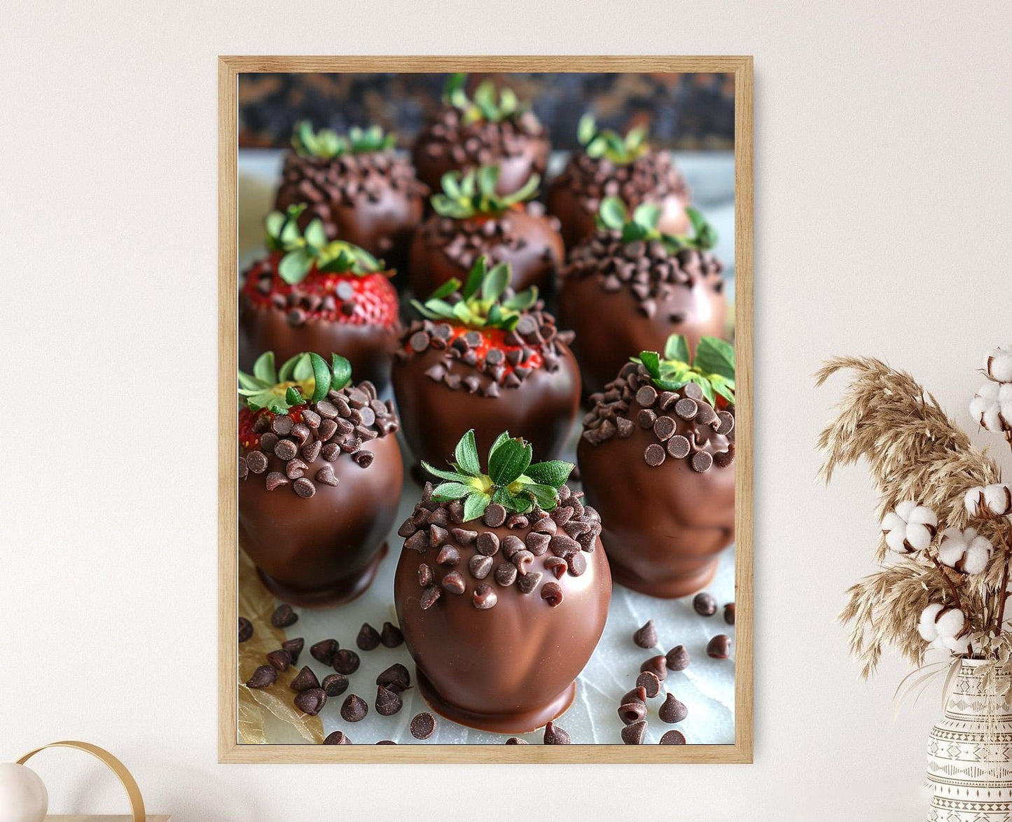Affiche Fraise Chocolat – Art Mural Délicieux pour Décor de Dessert
