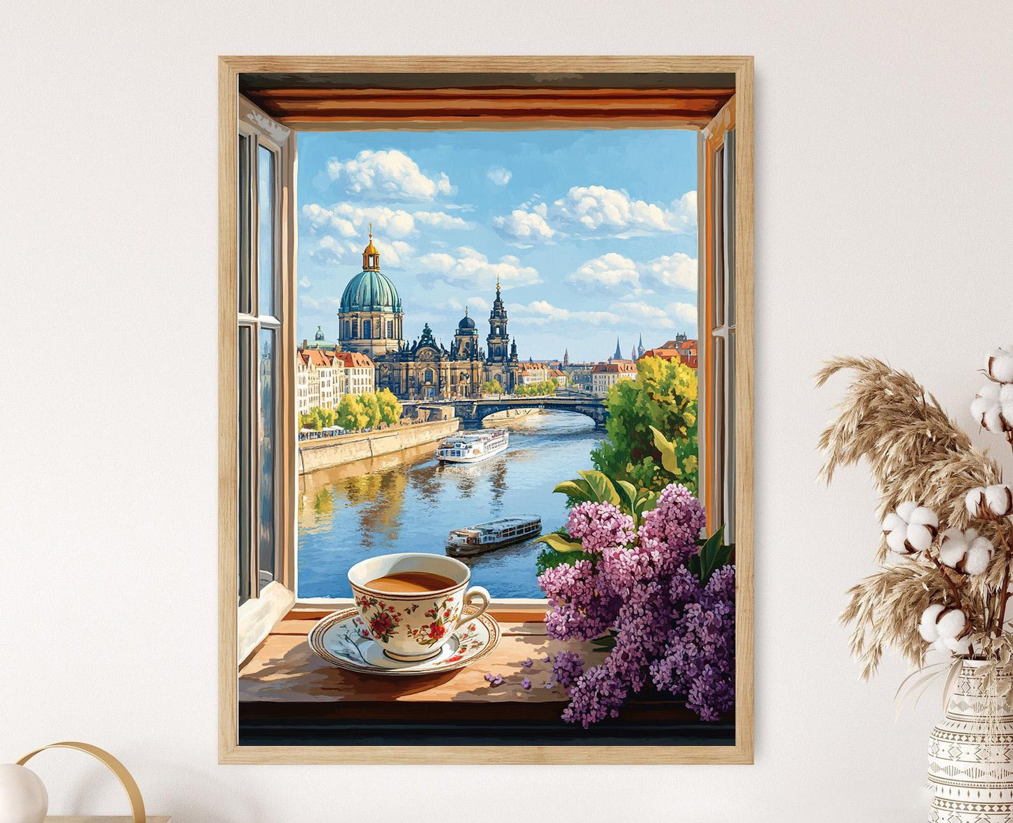 Affiche Dresde – Poster dôme de Frauenkirche et reflets de l'Elbe