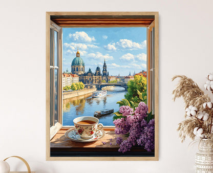 Affiche Dresde – Poster dôme de Frauenkirche et reflets de l'Elbe