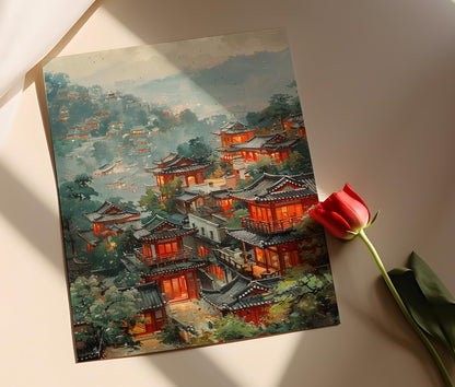 Affiche Paysage Urbain Coréen – Poster Harmonisant Tradition et Modernité