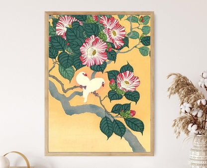 Affiche Camélia et Oiseaux de Riz – Impression Art Shin Hanga 1929