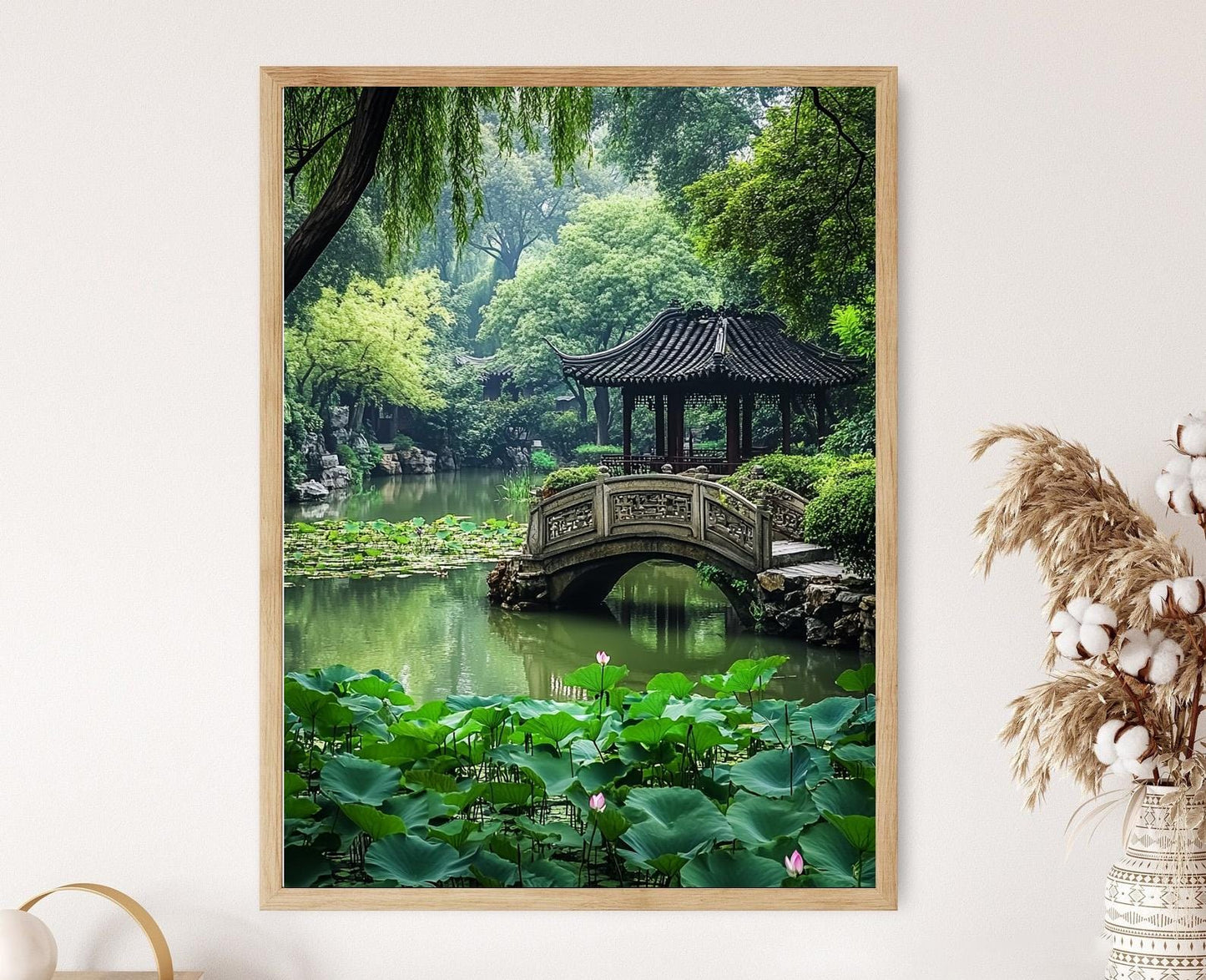 Affiche Jardins de Suzhou – Poster Art Classique, Pavilions et Étangs de Lotus