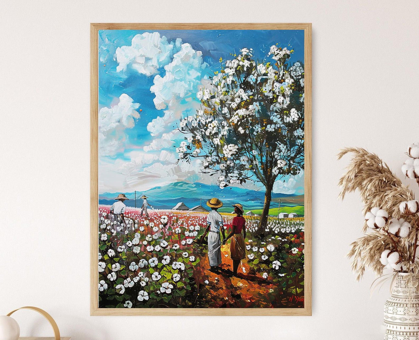 Affiche Champs de Coton du Brésil – Poster Peinture des Agriculteurs