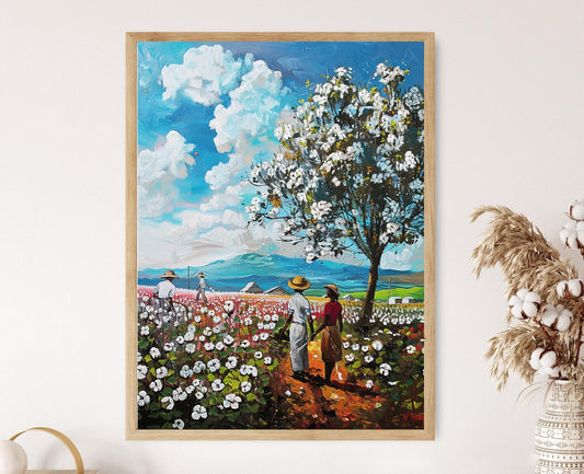 Affiche Champs de Coton du Brésil – Poster Peinture des Agriculteurs