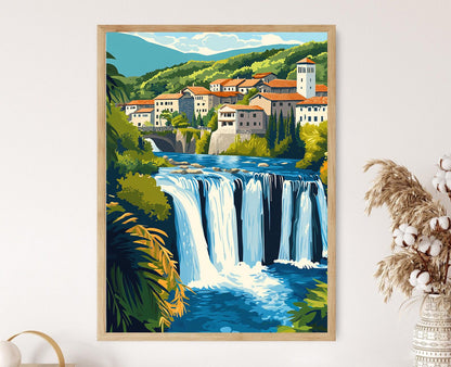 Affiche de la Cascade de Jajce – Impression artistique de Bosnie