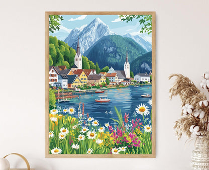 Affiche St. Gilgen – Impression artistique du lac et des montagnes autrichiennes