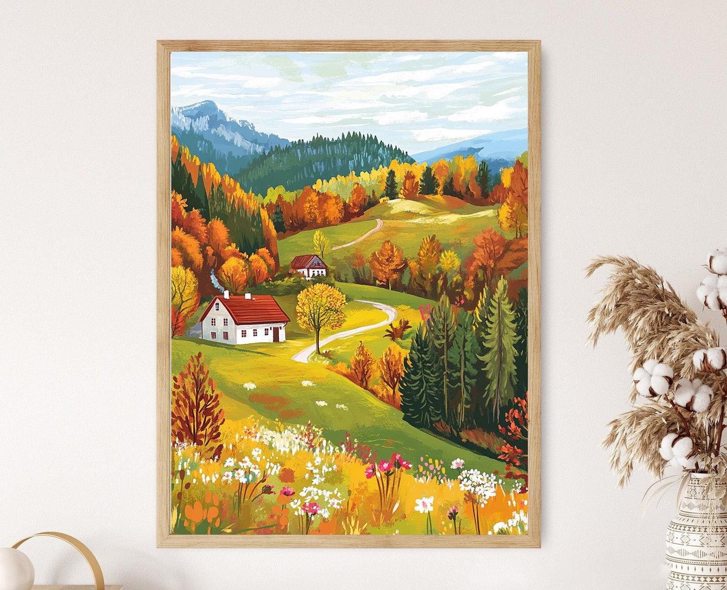 Affiche Autriche – Impression d'art paysage d'automne et ferme