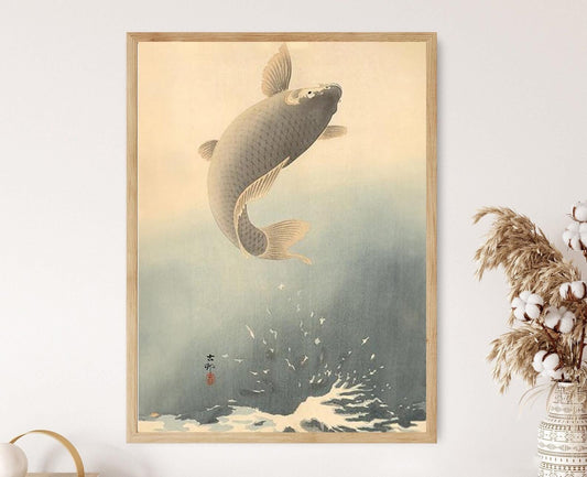 Affiche Poissons Sautants – Poster Art Shin Hanga par Ohara Koson 1910