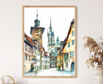 Affiche Bamberg – Illustration de la Vieille Ville, Site UNESCO en Allemagne