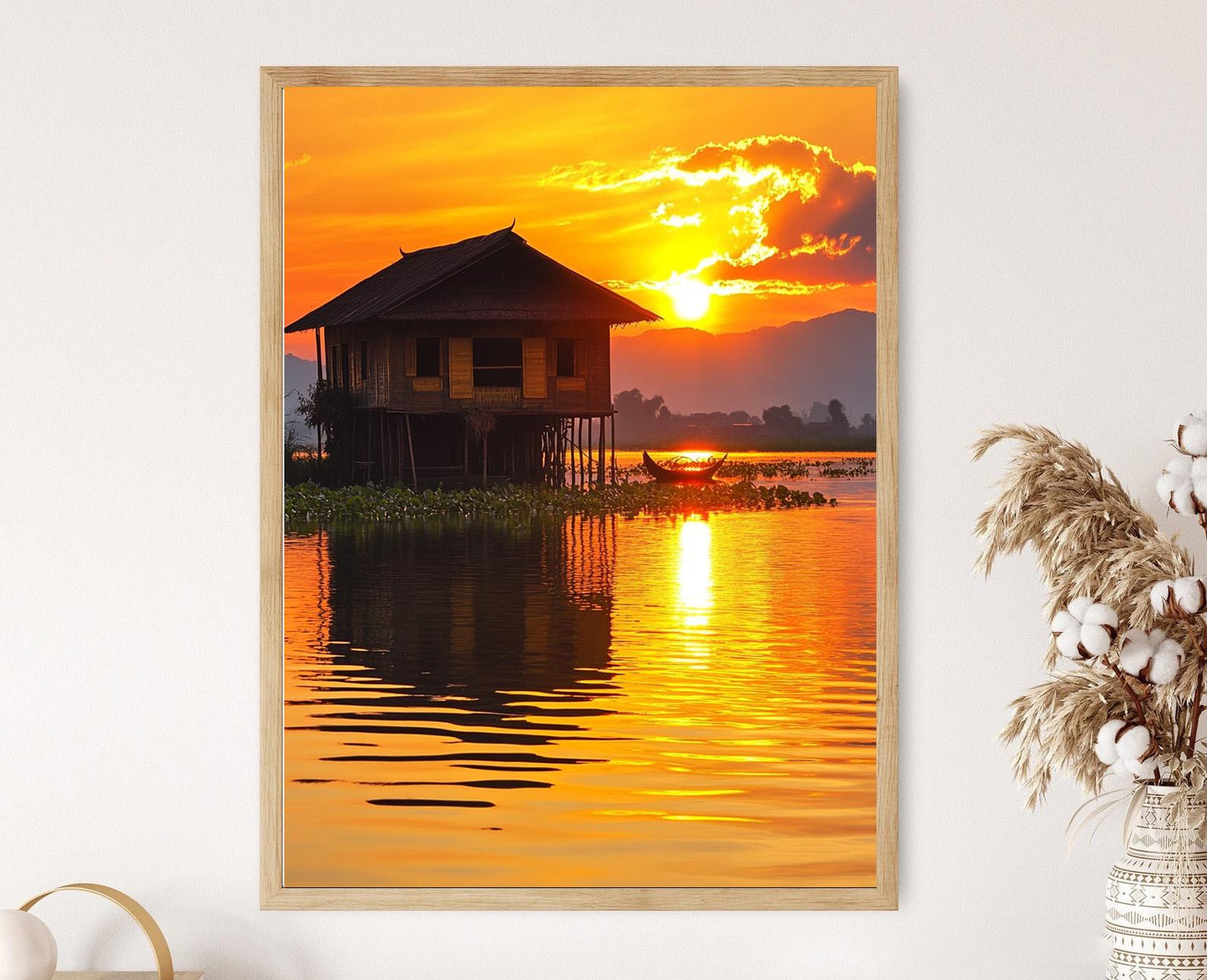 Affiche Inle Lake – Poster Art des maisons sur pilotis traditionnelles