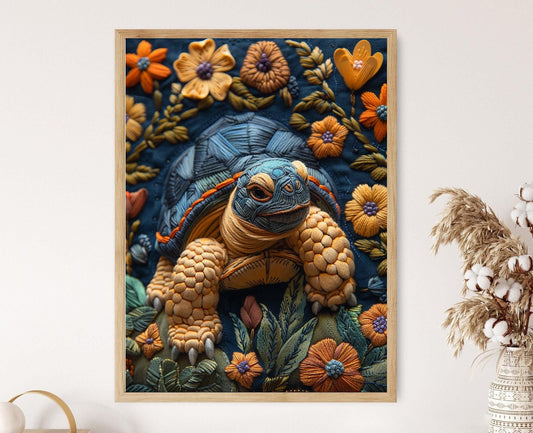 Affiche Tortue de Galápagos – Poster Broderie Élégante et Unique