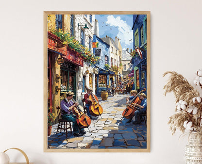 Affiche Scène de Rue à Galway – Poster de la Ville Irlandaise Vibrante