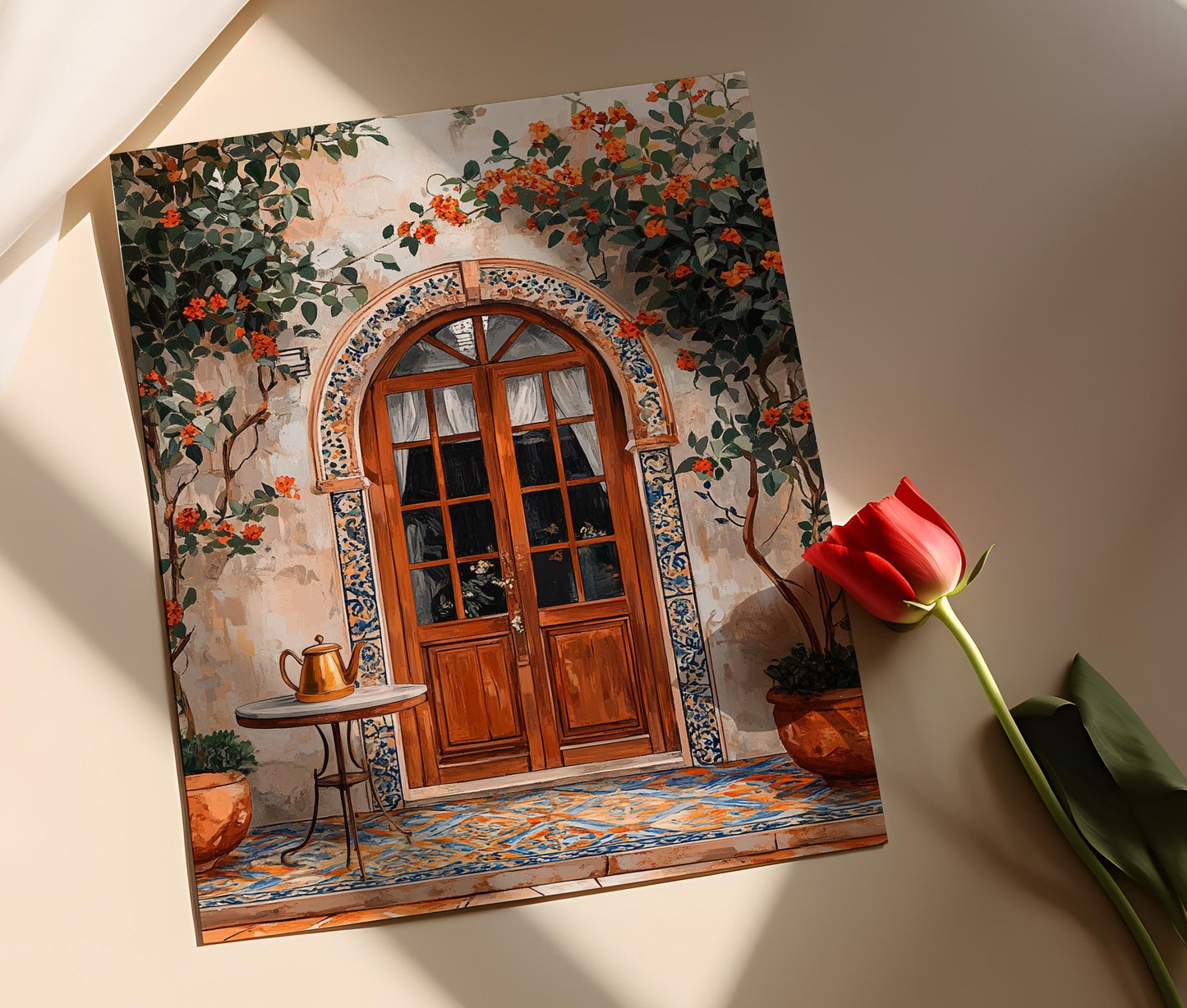 Affiche de Beyrouth – Illustration de carreaux, jasmins et théières en laiton