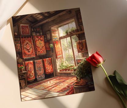 Affiche Tapis Tibétain – Imprimé Art de Tapisseries Culturelles