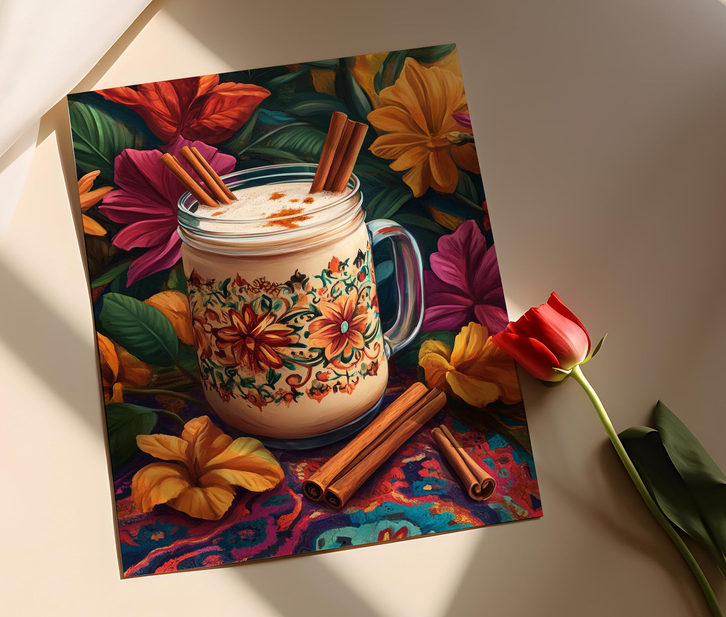 Affiche Horchata Mexicaine – Imprimé Art avec Motifs Talavera et Cannelle