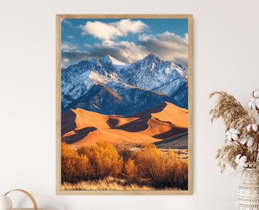 Affiche Parc National des Grandes Dunes - Art des Dunes et Montagnes Enneigées