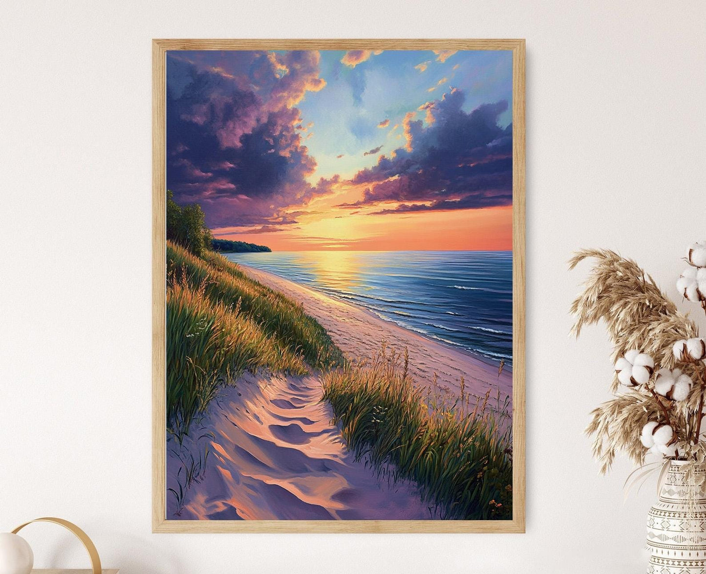Affiche Lac Michigan – Art de la Côte Serein et Ciel au Coucher de Soleil
