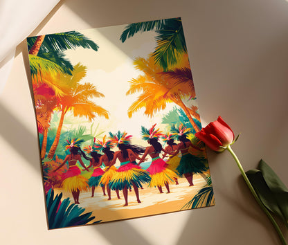 Affiche Danseurs Tahitiens – Illustration Tamure et Art Polynésien