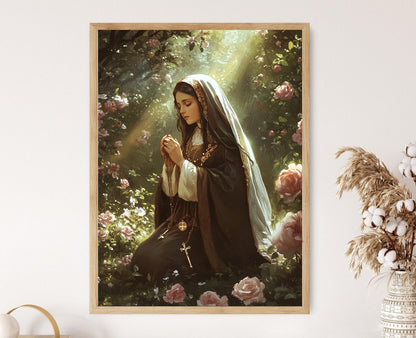 Affiche Sainte Thérèse de Lisieux : Art Catholique, Jardin Carmélite et Roses