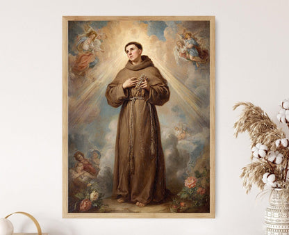 Affiche Saint Simon Stock – Poster Vision du Scapulaire Brun avec Lumière Céleste